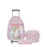Set mochila con ruedas + lonchera + lapicera New Run Unicorn rosado